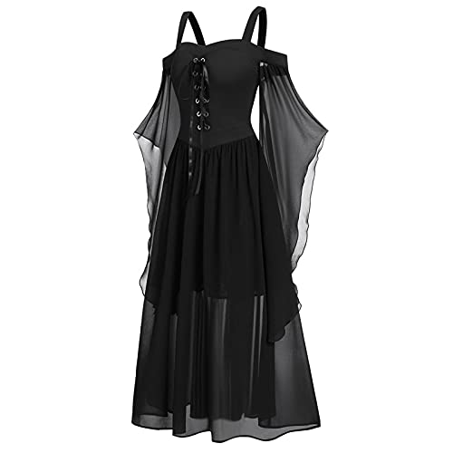 Lxitol Women Cosplay Plus Size Womens Halloween Costumes For Lady Witch Adult Costumes For Women Halloween Witchy Womens Halloween Swing Dress A1, 02-Black Gothic Dress For Halloween #TOP1