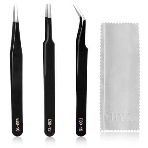 YHYZ 3PCS Precision Tweezers Set, Premium Stainless Steel Anti-Static ESD Tweezes, Suitable for Tweezers, for Craft, Electronic, Soldering, Model, Hobby, Jewelry Making Laboratory