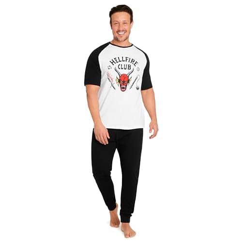Stranger Things Pijama Hombre Conjunto de 2 Piezas, Pantalón y Camiseta - Tallas M-3XL, Regalos Hombre Navidad (Negro/Blanco, M)