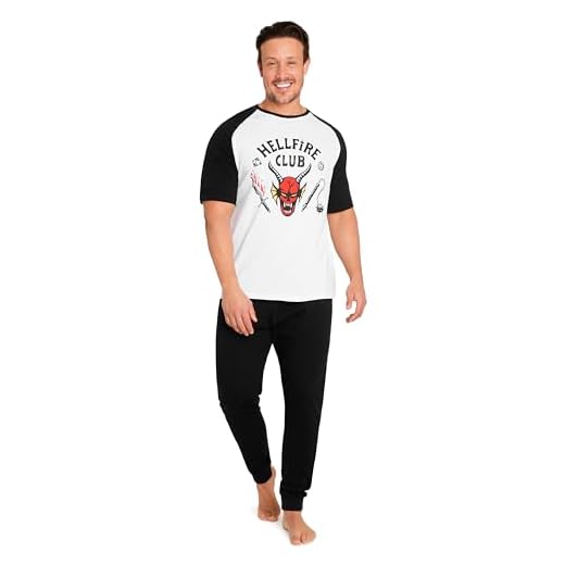 Stranger Things Pijama Hombre Conjunto de 2 Piezas, Pantalón y Camiseta - Tallas M-3XL, Regalos Hombre Navidad (Negro/Blanco, M)