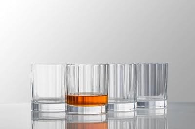 derrison 10oz Old Fashioned Whiskey Glasses Set | Lead-Free Crystal, Heavy Base, Rock Glass, 4-Piece Wide Rib Design for Scotch & Cocktails