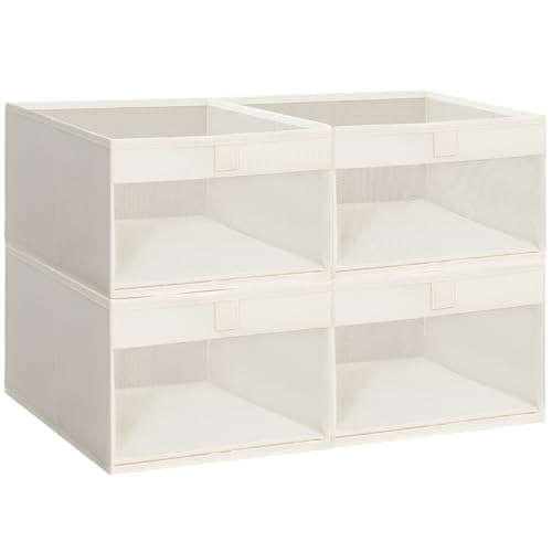 STORAGE MANIAC 4 Pack Storage Bins with Clear Window, Storage Boxes for Shelves, Sturdy Foldable Closet Organization Fabric Shelf Basket for Toy, Towel, Book, Jeans, Offices, Dorm, Wardrobe,
