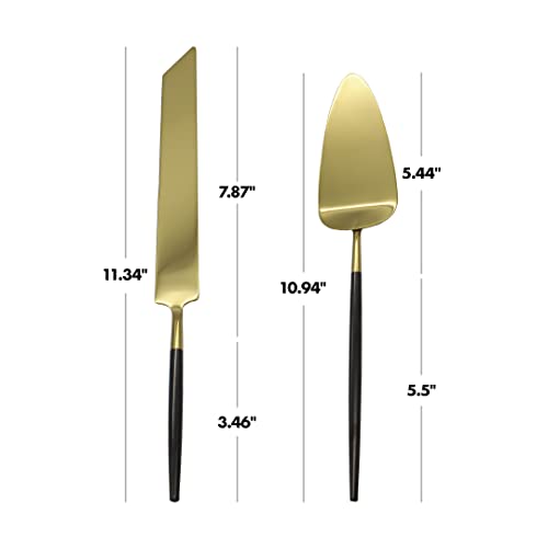 Koyal Wholesale Modern Wedding Cake Knife And Server Set - 2-Piece Gold Cake Cutter & Server With Black Handle #TOP7