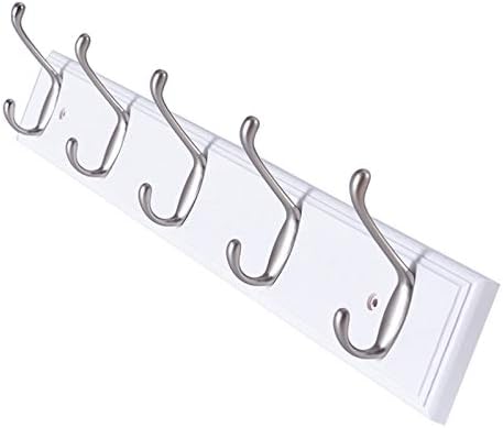 Wall Mounted Coat Hooks Natural Solid Wood Coat Rack Key Rack with Double Row Hook for Hallway Entrance Living Room Bathroom(Color:White,Size:5 Hooks)