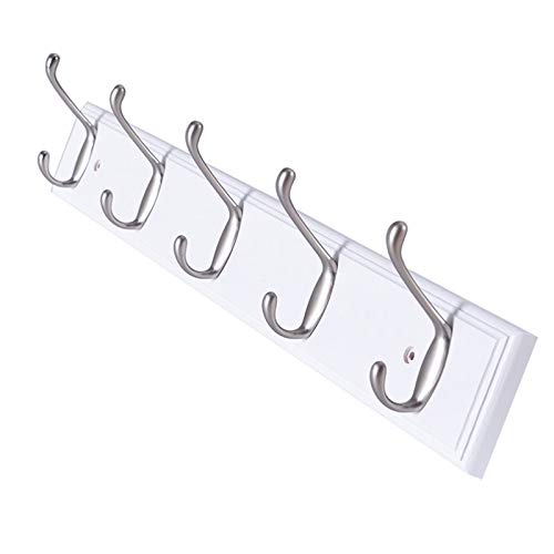 Wall Mounted Coat Hooks Natural Solid Wood Coat Rack Key Rack With Double Row Hook For Hallway Entrance Living Room Bathroom(Color:white,Size:5 Hooks) #TOP1