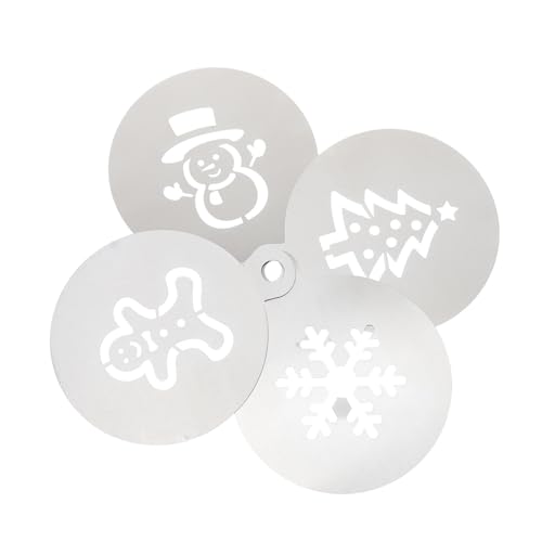 Cabilock 4Pcs Christmas Cake Decorating Stencils Creative Latte Art Templates for Baking Cookies Gingerbread Man Snowflakes Snowman Christmas Tree