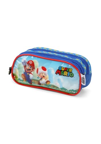 Estojo Escolar Nintendo Super Mario Bros 3 divisórias - Licenciado - Azul