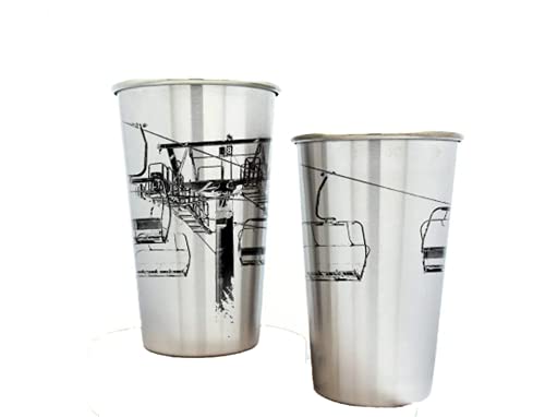 Stainless Steel Pint Glasses By Black Lantern – Handmade Craft Beer Glass And Stainless Steel Cup – Ski Lift Design (1 Single 16Oz. Glass) #TOP25