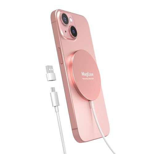 Chargeur sans Fil Magnétique 2-en-1 avec MagSafe - Design Ultra-Fin en Alliage d'Aluminium - Chargeur Rapide Compatible pour iPhone 17/16/15/14/13/12 et AirPods 4/3/2/Pro-Rose Poudré
