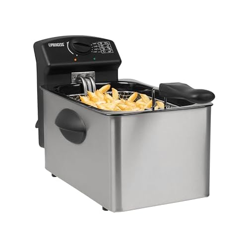 Princess Fritteuse – 2000 Watt, 4 Liter Fassungsvermögen, 800 g Füllmenge, 4 Personen, Thermostat, Kaltzone 182642, 01.182642.01.001, Silber