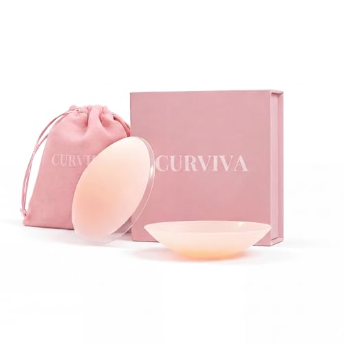 CURVIVA Pezoneras sin Pegamento - Pezoneras Silicona Sin Adhesivo Talla M Tono Miel. Cubre Pezones Invisibles, Resistentes y Reutilizables. Ideales para Vestidos sin Sujetador y Ropa Ajustada
