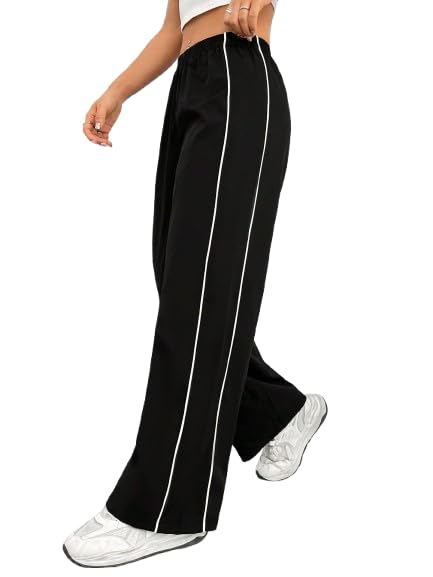 orynth Women Wide Leg Track Pants Loose Fit High Waist Comfortable Casual Trousers Elastic Waist Soft Fabric Ideal for Gym Workout Yoga Lounge Travel (in, Alpha, L, BLK)-picture-49