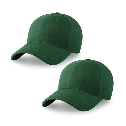 2-Pack Classic Structured Baseball Cap Adjustable Snapback Multipack Ball Caps for Custom Embroidery Running Workouts Outdoor (Hunter Green 2)