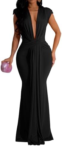 Memoriesea Women's Elegant Sleeveless Deep V Neck Bodycon Party E...