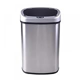 Ckofgdsue 13 Gallon Kitchen Trash Can with Lid,Bathroom Motion Sensor Automatic Trash Can Touchless,Office Stainless Steel Trash Bin,50 Liter Oval Metal Garbage Can (Stainless Steel)