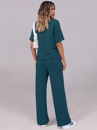 ANRABESS Lounge Sets for Women 2 Piece Summer Casual Travel Outfits 2026 Short Sleeve Wide Leg Pants Matching Set Sweatsuits Medium — view 5