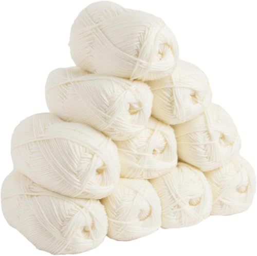 Image of ProKart Premium 4 Ply Wool Yarn, Soft Knitting & Crochet Yarn for Sweaters, Scarves, Hats, Baby Clothes, Purses, Gift Bags and DIY Craft Projects. Cream /Off-White Color, 100g x 4 Balls.
