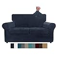 ZNSAYOTX Luxury Velvet Couch Cover 3 Piece Stretch Sofa Covers for 2 Cushion Couch Soft Loveseat Slipcover Living Room Anti Slip Dogs Pet Love Seat Furnitre Protector (Navy Blue, Loveseat)