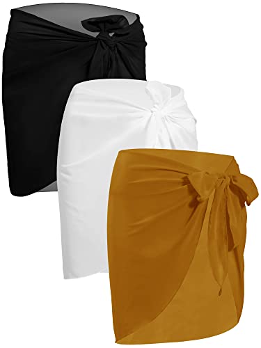 themilestocks TMS - Pareo de playa para mujer, pareo de gasa para cubrir traje de baño, Negro, Blanco, Mostaza, Talla única