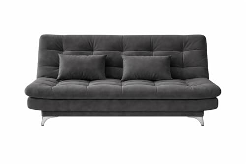 Image of FURNY Eagel 3 Seater Fabric Sofa Cum Bed with 2 Cushions (Dark Grey) Premium Velvet Fabric | Durable with Comfort | Perfect for Living Room, Bedrooms, Offices