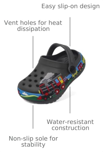 Image of Boys Girls Toddler Clogs Little Kids Slip on Slides Sandals Slippers Cute Cartoon Train Pattern Garden Clogs Summer Indoor Outdoor Beach Pool Water Shoes