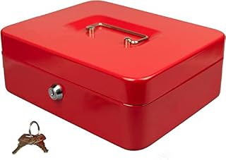 Hyfive® Steel Petty Cash Box With 2 Keys/Removable Change Tray For Perfect Secure Storage in Red 10"