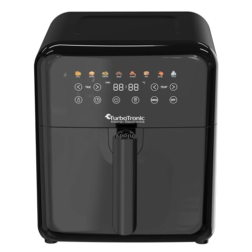TurboTronic Heißluftfritteuse XXL 6 Liter, 1600W, 8 Programme, Timer, Airfryer Heissluftfritteuse Digital Fritteuse Fettfrei 1-60 Min Modernes Power Metall Design (Schwarz) – Bild 3