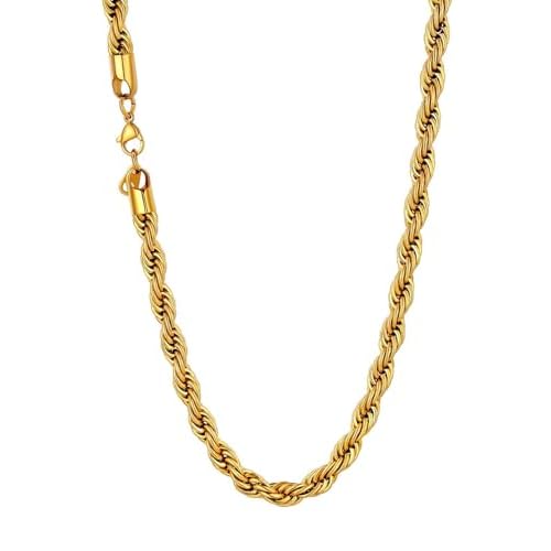 U7 Twisted Rope Chain, Figaro Chain, Men Stainless Steel Necklace and Bracelet Set, 3mm 5mm 6mm 9mm Black Gold Silver Chains Necklaces for Men Women 1