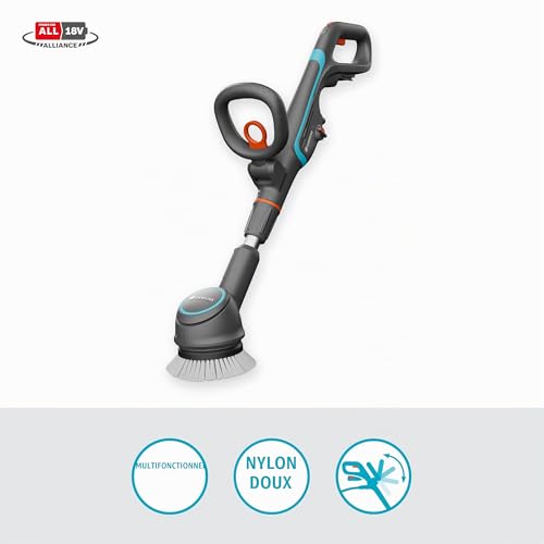 Gardena Nettoyeur de terrasse AquaBrush 18V / P4A - Compact - sans Chargeur ni Batterie: Extérieur, Commande à Un Bouton, Nettoyage Vertical, Ergonomique et réglable, sans Fil (14840-55)