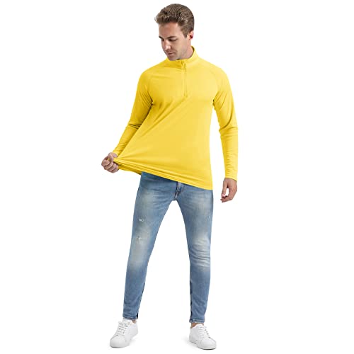 Crysully Men's 1/4 Zip Pullover Long Sleeve Sun Protection Shirt Upf 50+ Fishing Golf Running Polo Shirts Yellow #TOP6