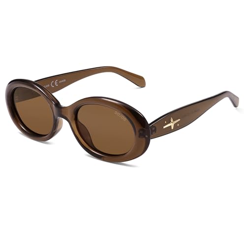 SOJOS Small Retro Oval Polarized Sunglasses