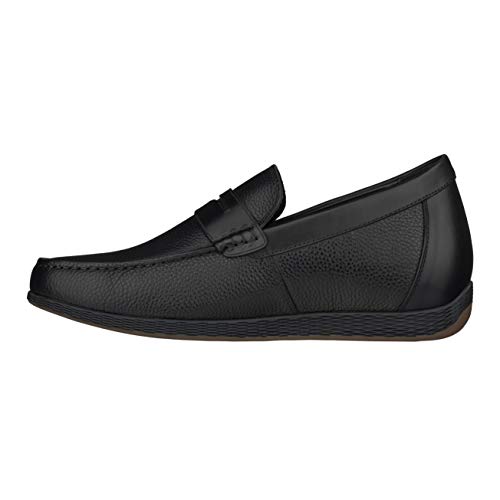 CALTO Men's Invisible Height Increasing Elevator Shoes - Black Premium Leather Slip-on Lightweight Casual Loafers - 2.4 Inches Taller - S1090 - Size 8 D(M) US3