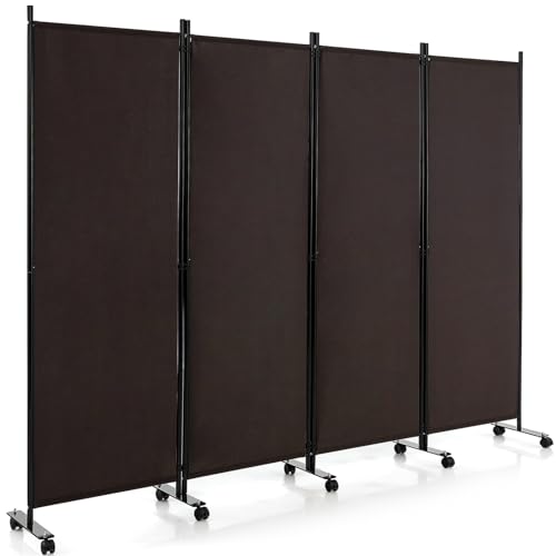 Giantex 4-Panel Room Divider with Wheels, Brown