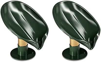 2Pcs Self Draining Soap Dish - Leaf Shape Bar Soap Holder Container with Suction Cup, Small Soap Dish Soap Tray for Shower Bathroom Kitchen Counter Sink(Green),JHZM-A010-DDC-Green
