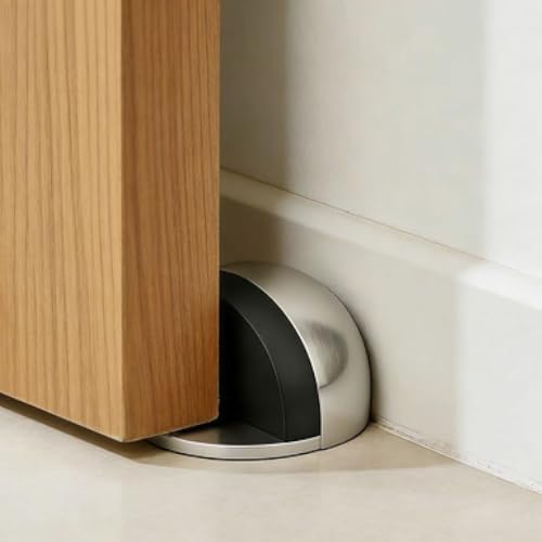 1 Pcs Door Stop Floor Mounted,Self-Adhesive Floor Door Stoppers Oval Stainless Steel Door Stop Mounted Half Moon Wall Protector with Glues for Hard Floor Glass (Silver)