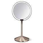 simplehuman Sensor Mirror, Travel Makeup Mirror with Lights, 10X Magnification, Lighted, Round, Free Standing, 5", Rose Gold Stainless Steel - Image 4
