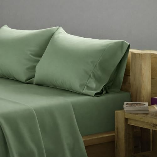 Image of 600 TC 100% Egyptian Cotton Fitted Sheet for Single Bed Size Fitted Bed Sheet with Pillow Cover for Bedroom, Soft Hotel Quality Size - 36 x78+12 Sage Pillow Cover Size -18 x 28 Inch