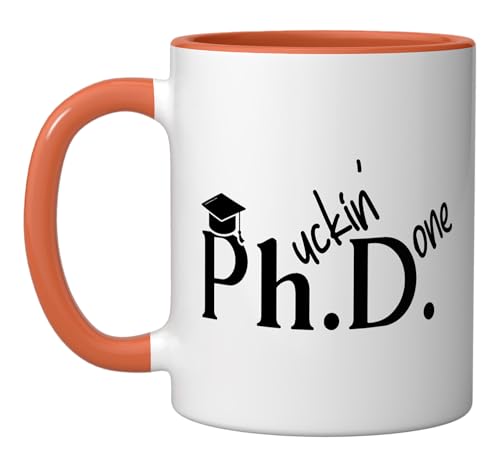 Taza de cerámica para graduación Ph.D. 11 oz naranja/blanco miniatura 1