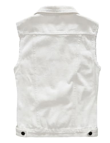 Image of Men's Sleeveless Ripped Denim Vest Casual Slim Fit Button Down Jeans Vests Jacket