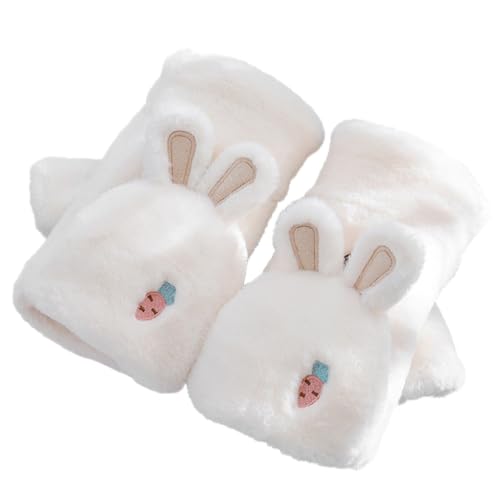 CALLARON 1 Pair Thermal Flip Mittens for Kids - Rabbit Fingerless Gloves, Winter Warm Gloves with Faux Fur Lining, Convertible Knitted Plush Half Finger Mittens 24 x 10 x 4 cm