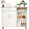 Kitchen Island Cart, Rolling Kitchen Island Side Table on Wheels with Storage Cabinet & Drawer, Mobile Storage Cart with Towel Rack & Handle for Kitchen, Restaurant, Hotel