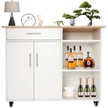 Kitchen Island Cart, Rolling Kitchen Island Side Table, Rolling Trolley Cart with Drawer, Kitchen Island Carts On Wheels with Power Outlet & Drop Leaf Countertop for Home Kitchens