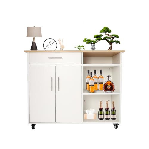 Mobile Kitchen Island with Storage Cabinets and Countertops