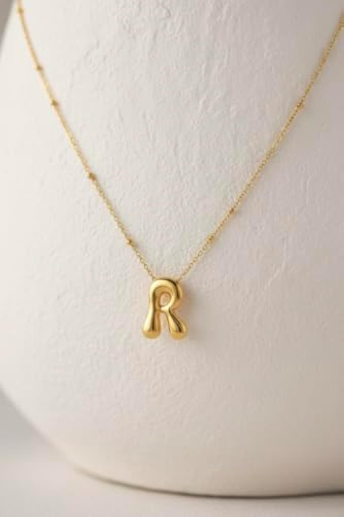 Personalized Bubble Initial Necklace, Letter R Pendant
