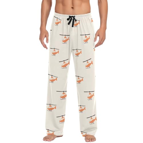 Men’s Cute Cartoon Airplane Pajama Pants with Pockets, Comfortable Lounge Sleep Bottoms#493
