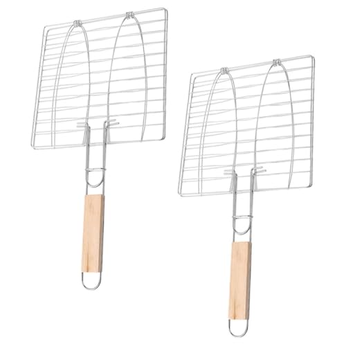 CORHAD 2 Piezas de Rejilla para Barbacoa de Hierro Mango Antiquemaduras y Calentamiento Uniforme, Adecuado para Asar Pescado y Carne al Aire Libre en Camping y Barbacoas