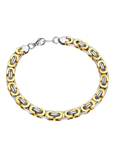 ChainsPro Bracciale Uomo Donna in Acciaio Inossidabile, 6MM Bracciale Uomo Argento Oro Lunga 21cm, Bracciale Bizantino Uomo Ragazzo Maschio, Idee Regalo per Compleanno Anniversario Natale