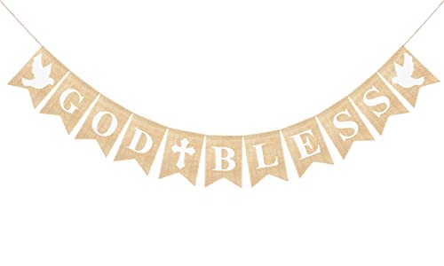 VILIFEVER God Bless Banner with Cross Boy Girl Baptism Decorations