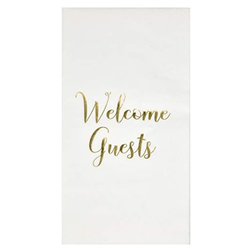 100 Gold Welcome Guests Napkins Disposable Paper Elegant Metallic Foil Dinner Guest Hand Napkin for Bathroom Powder Room Wedding Holiday Anniversary Birthday Party Baby Bridal Shower Decorative Towel