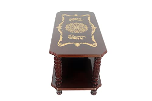 Image of Asian Engineered Wood Wooden Finish Teapoy Coffee Table Printed Design
